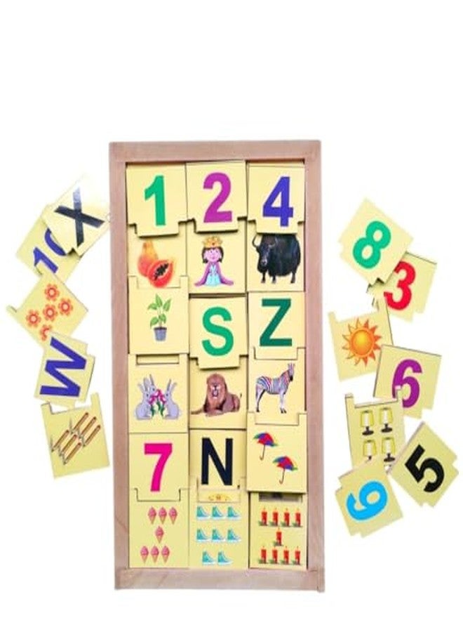 FUTUREZ KEY English Wooden Domino Number and Alphabet with Picture | Wooden Educational Alphabets and Counting Numbers and Shapes Puzzle for Kids - Image 1